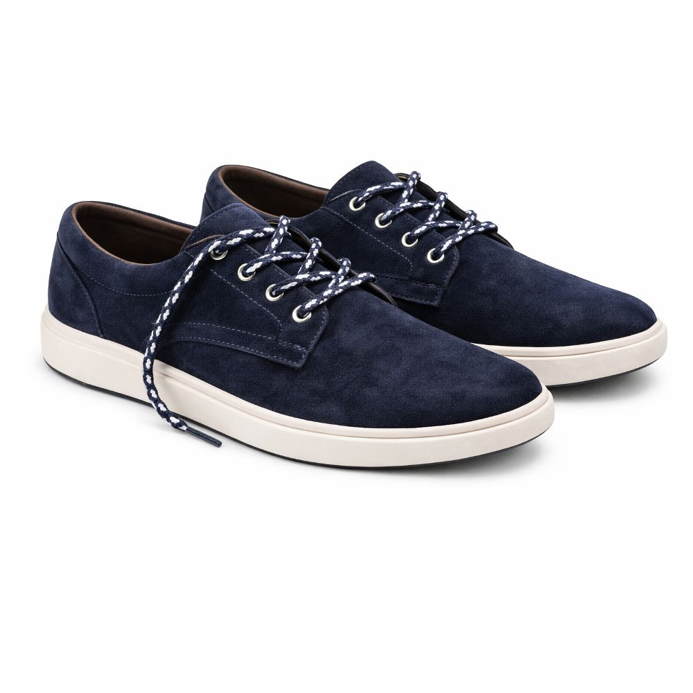 Navy Blue Faux Suede Casual Sneakers with Patterned Laces